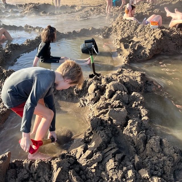 Playing in the hot water pools