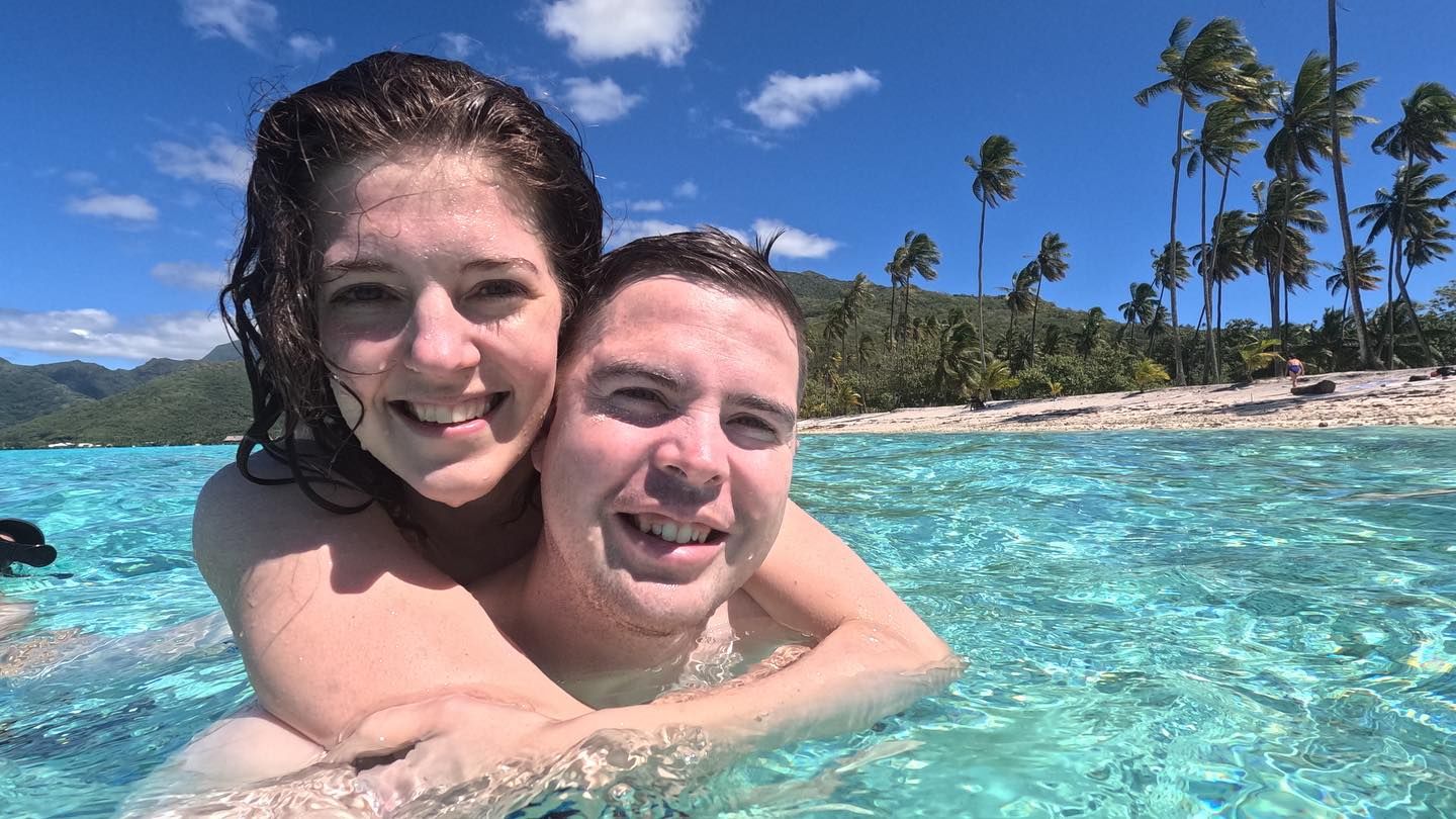 Leslie and I in the water at the first beach 