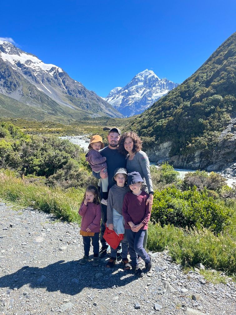 family picture in front of Mt Cook