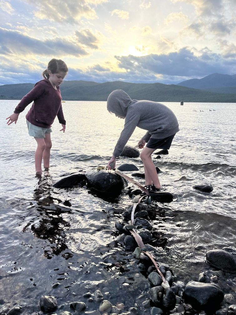 Building castles on the beach at Lake Te Anau