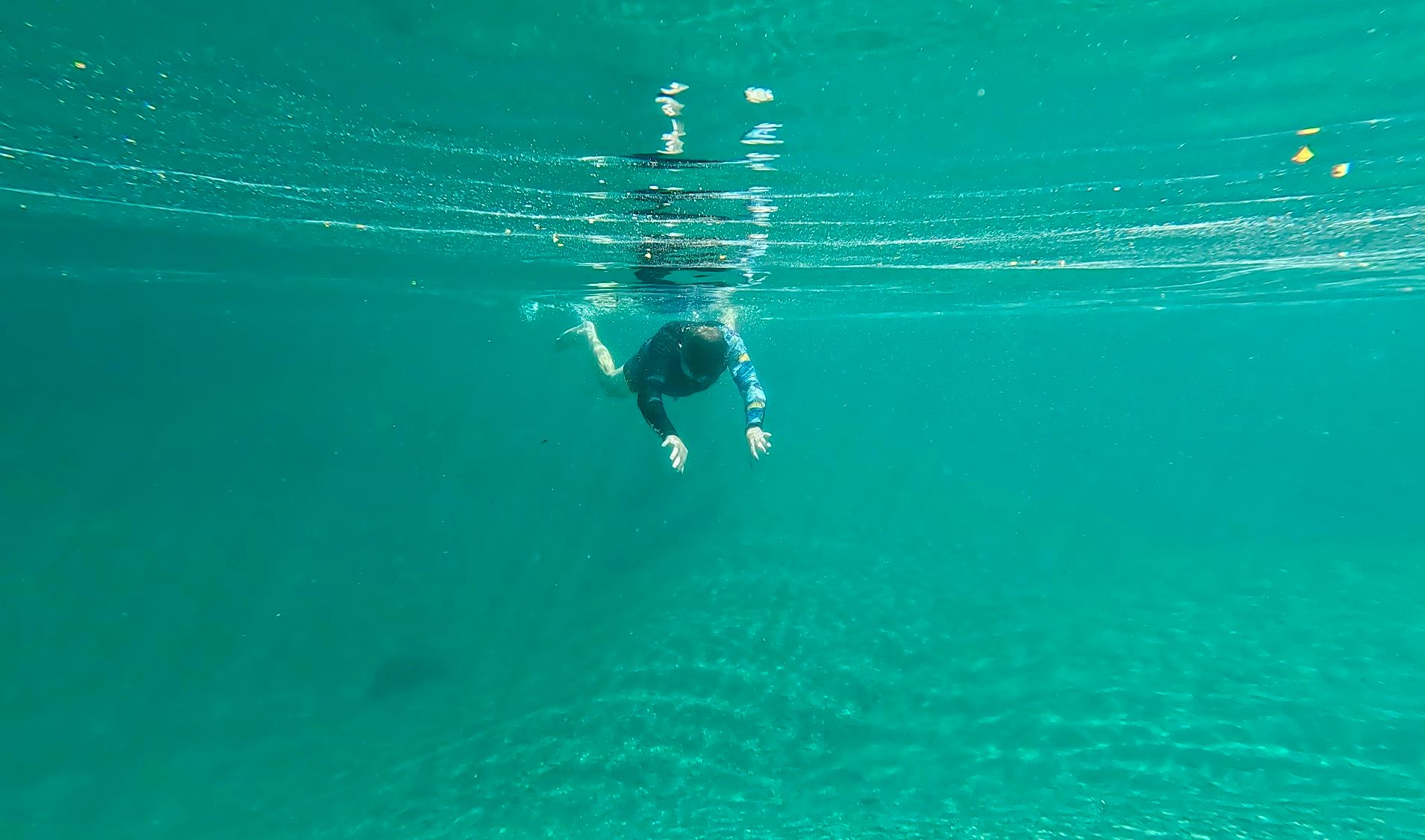 Aaron underwater in the Blue Pool