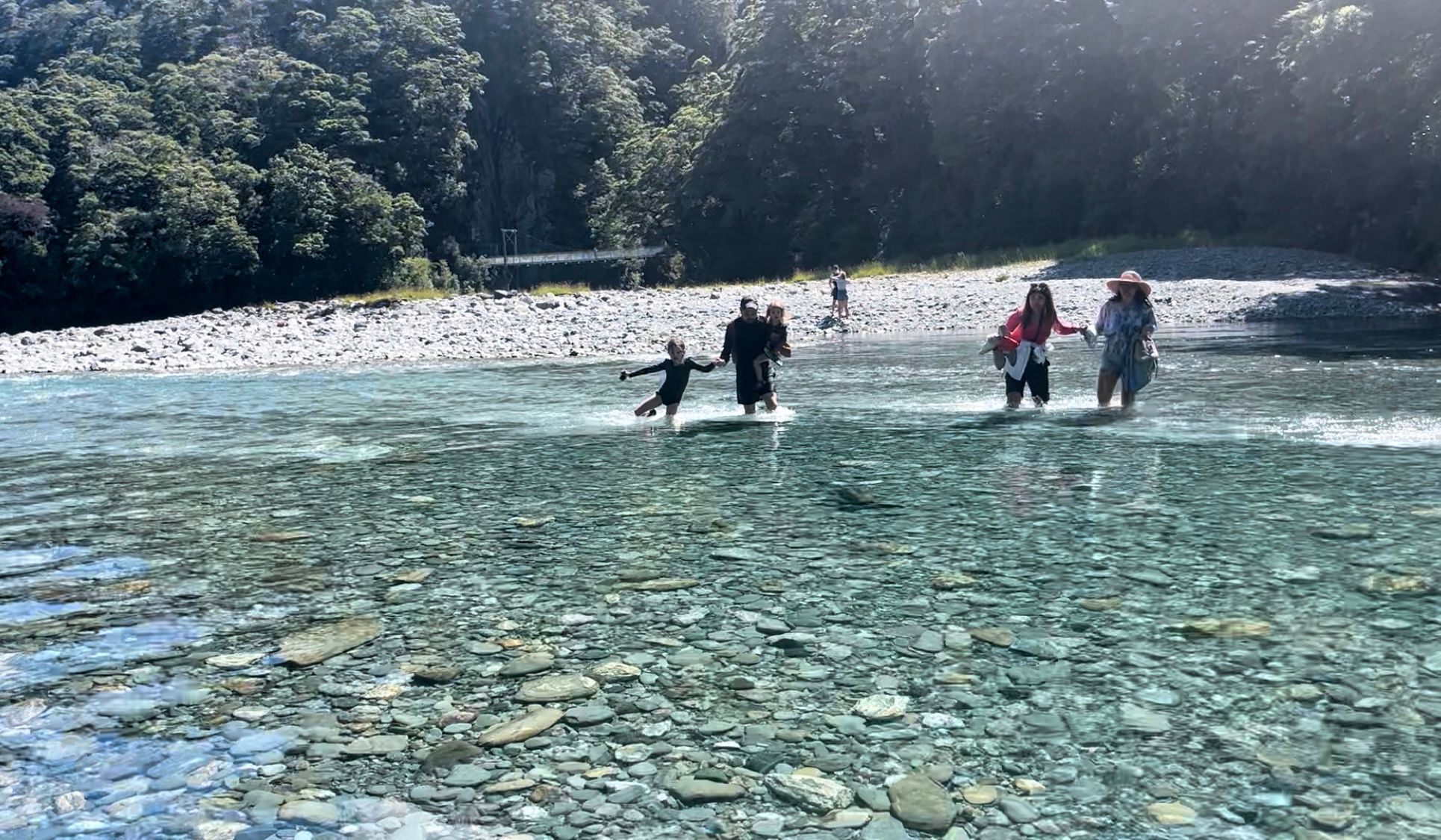 Crossing the river to the next Blue Pool