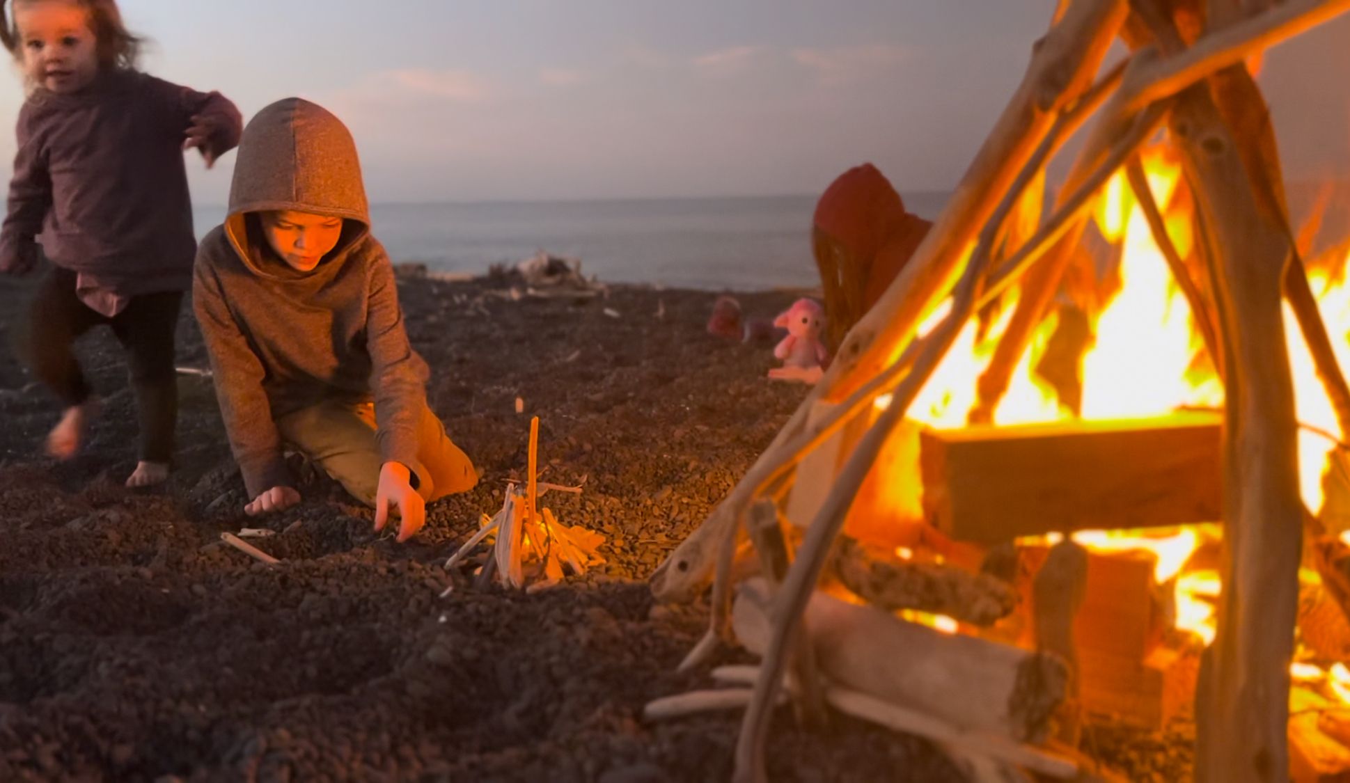 Kids making a little fire