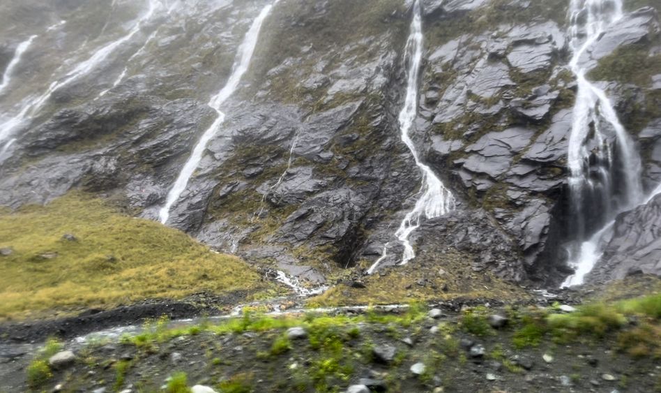 Waterfalls out the bus window