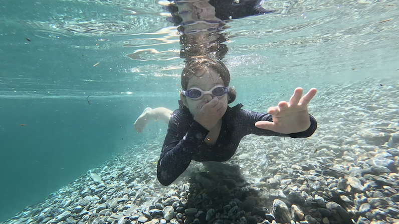 Daughter in blue pools